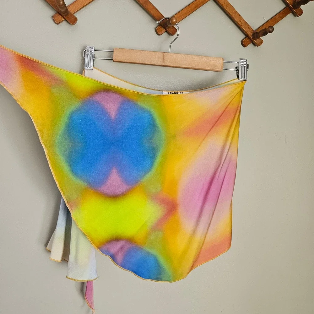 Frankies‎ Bikinis Paraiso Wrap Sarong Sz XS Serotonin Rainbow Tie Dye Cover Up